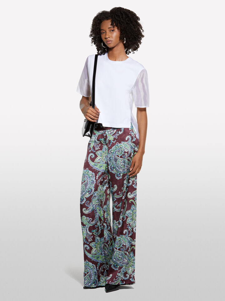 White t-shirt with sheer features - women's short sleeve t-shirts - White | Sisley image number 1